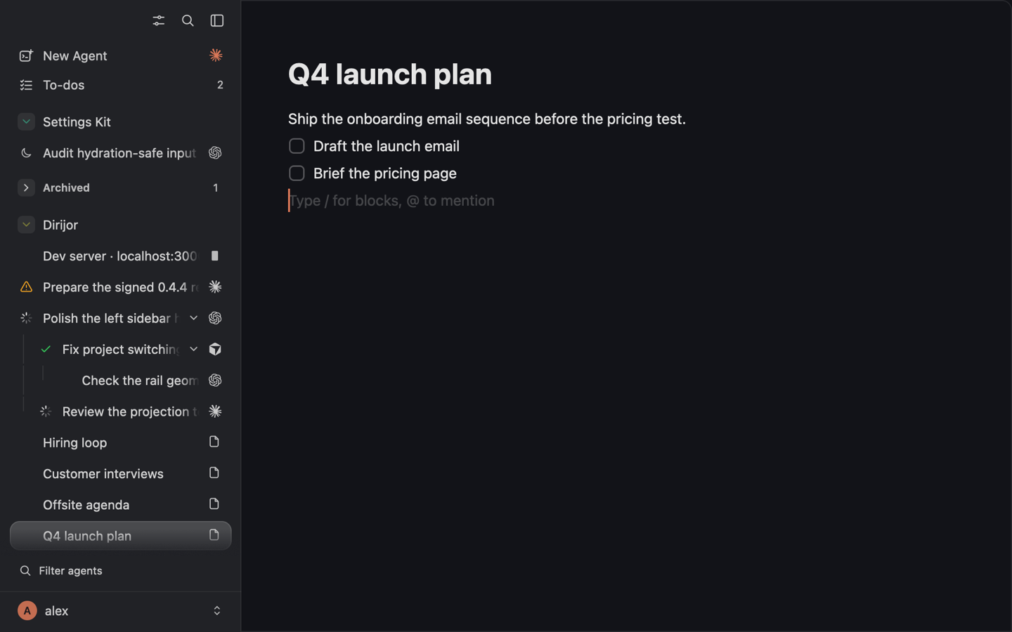 Typing pricing in Search notes finds three notes by what they say.